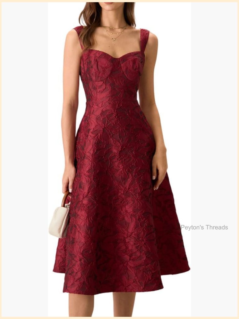 Jacquard A-Line Midi Dress Formal Party Occasion Sweetheart Neck